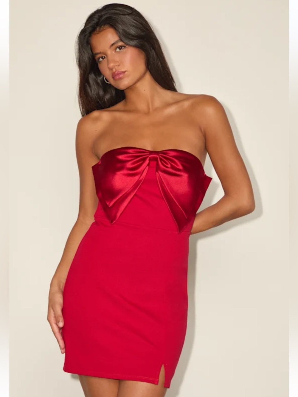 NWT Lulus Bring the Poise Red Strapless Bow Mini Dress